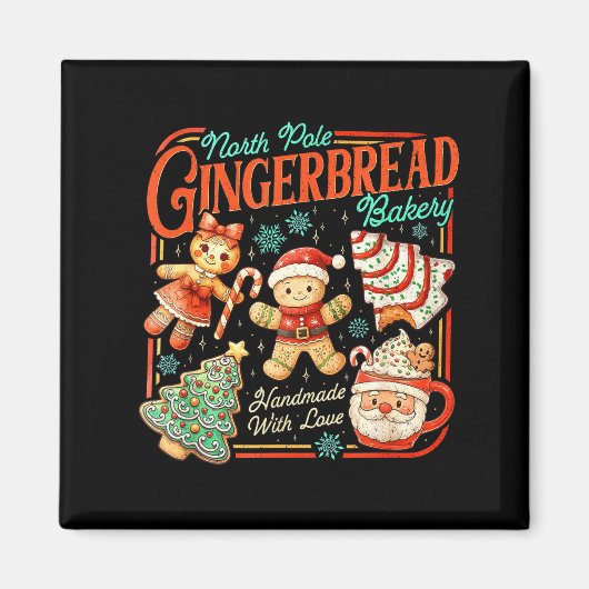 Retro Christmas Gingerbread Bakery North Le Cookie Magneet (Voorkant)