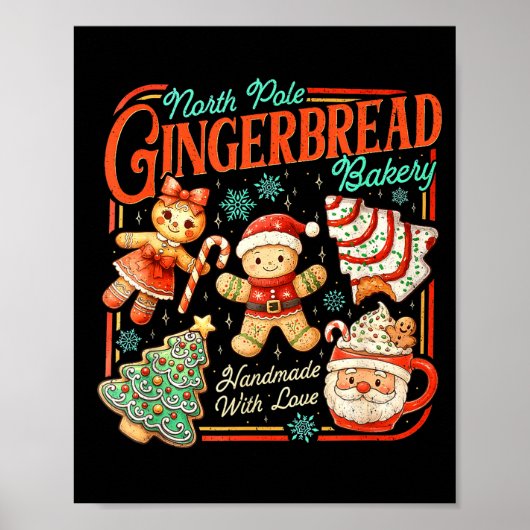 Retro Christmas Gingerbread Bakery North Le Cookie Poster (Voorkant)
