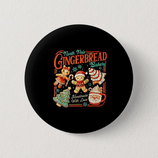Retro Christmas Gingerbread Bakery North Le Cookie Ronde Button 5,7 Cm (Voorkant)