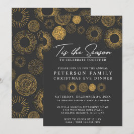 Retro Christmas Gold Burst Vakantie Diner / Feest Kaart
