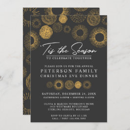 Retro Christmas Gold Burst Vakantie Diner / Feest Kaart