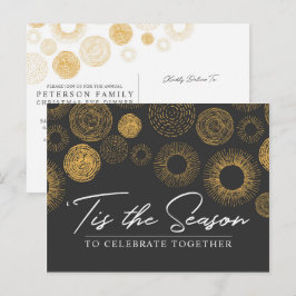 Retro Christmas Gold Burst Vakantie Diner / Feest Uitnodiging Briefkaart