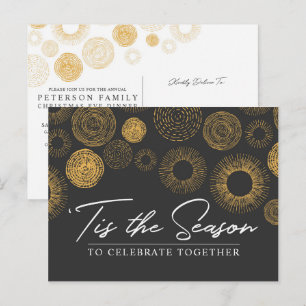 Retro Christmas Gold Burst Vakantie Diner / Feest Uitnodiging Briefkaart