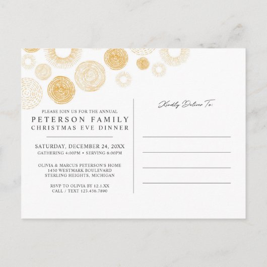 Retro Christmas Gold Burst Vakantie Diner / Feest Uitnodiging Briefkaart (Achterkant)