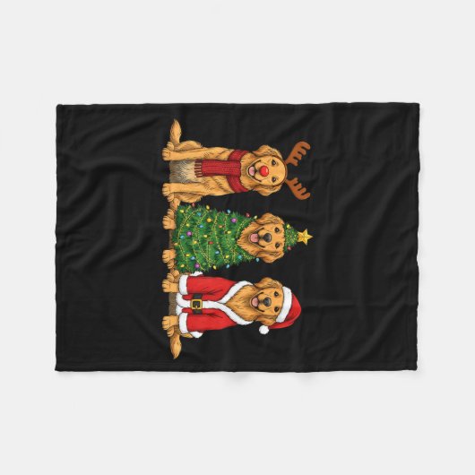 Retro Christmas Golden Retriever Santa Reindeer Do Fleece Deken (Voorkant (Horizontaal))