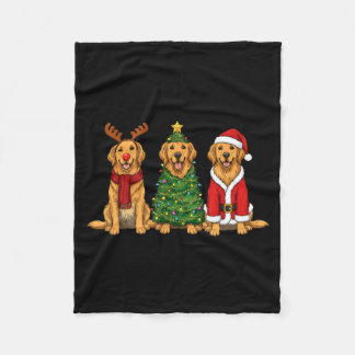 Retro Christmas Golden Retriever Santa Reindeer Do Fleece Deken
