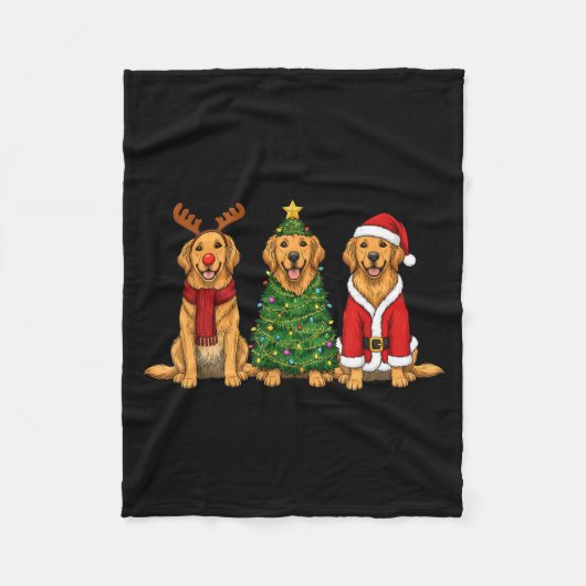 Retro Christmas Golden Retriever Santa Reindeer Do Fleece Deken (Voorkant)