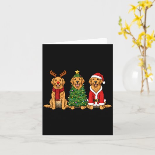 Retro Christmas Golden Retriever Santa Reindeer Do Kaart (Gele Bloem)