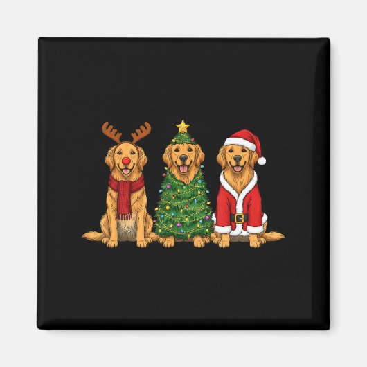 Retro Christmas Golden Retriever Santa Reindeer Do Magneet (Voorkant)