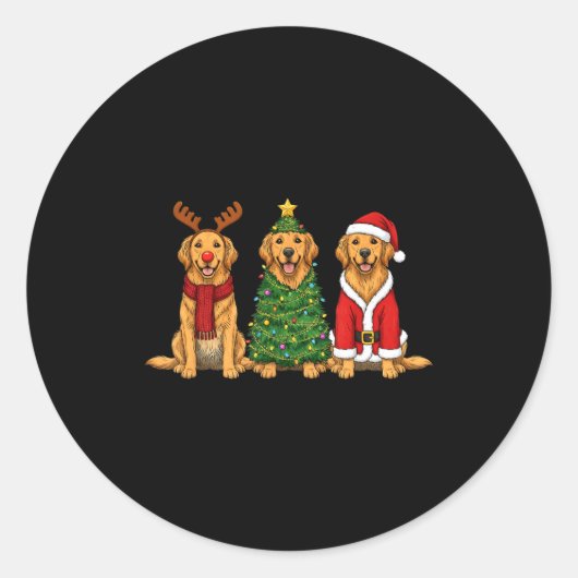 Retro Christmas Golden Retriever Santa Reindeer Do Ronde Sticker (Voorkant)
