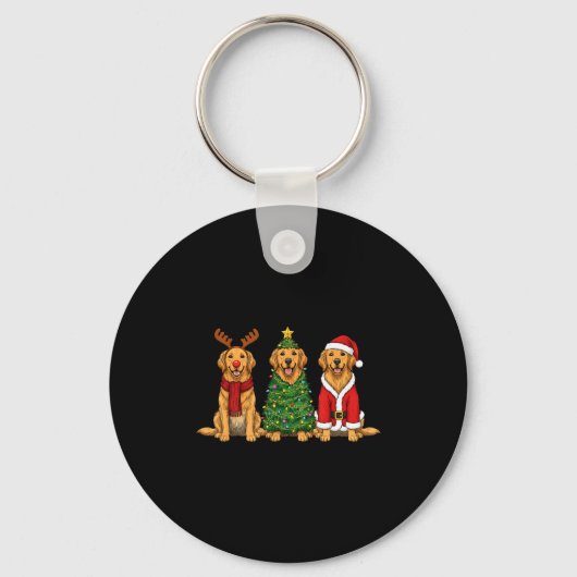 Retro Christmas Golden Retriever Santa Reindeer Do Sleutelhanger (Voorkant)
