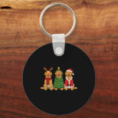Retro Christmas Golden Retriever Santa Reindeer Do Sleutelhanger (Voorkant)