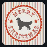 Retro Christmas Golden Retriever Vierkante Sticker<br><div class="desc">Vrolijk kerstfeest van de hond! Ouderwets embleem badge met een Golden Retriever silhouet en de woorden "Merry Christmas" in  belettering,  op barbershop streep patroon achtergrond. Perfecte vakantie cadeau voor dierenvrienden,  huisdierenbezitters en sport- of jachthonden liefhebbers.</div>