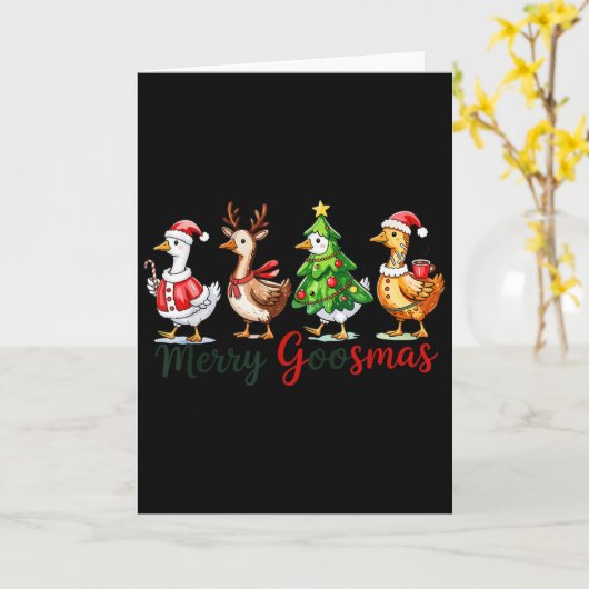Retro Christmas Goose Xmas Merry Goosmas Kaart (Gele Bloem)