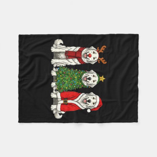 Retro Christmas Great Pyrenees Santa Reindeer Dog  Fleece Deken (Voorkant (Horizontaal))