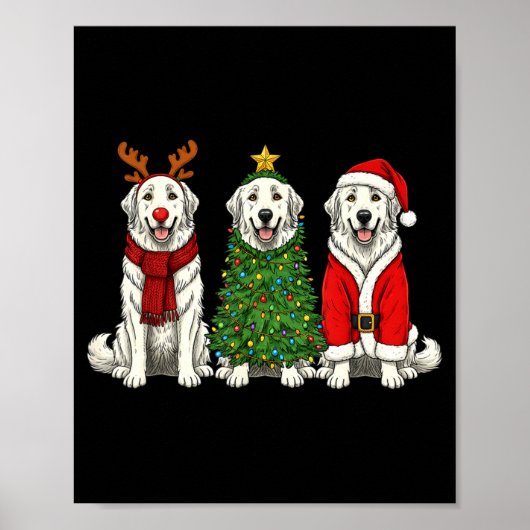 Retro Christmas Great Pyrenees Santa Reindeer Dog  Poster (Voorkant)