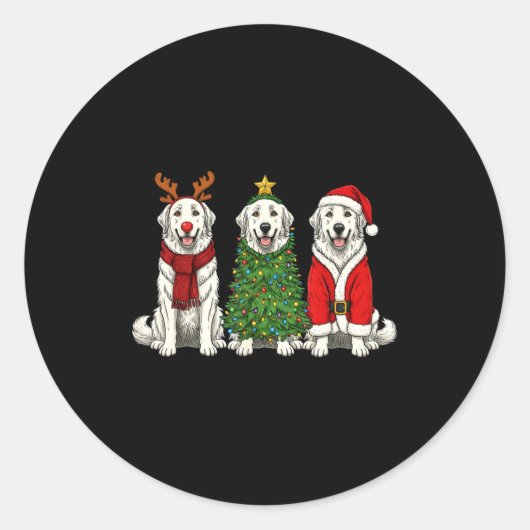 Retro Christmas Great Pyrenees Santa Reindeer Dog  Ronde Sticker (Voorkant)