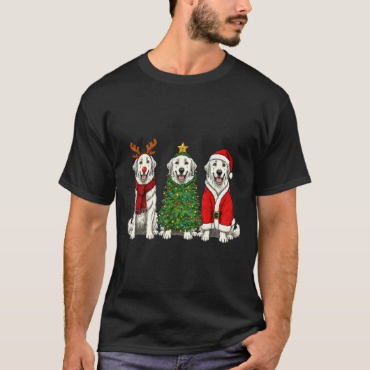 Retro Christmas Great Pyrenees Santa Reindeer Dog T-shirt (Voorkant)