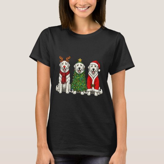 Retro Christmas Great Pyrenees Santa Reindeer Dog T-shirt (Voorkant)