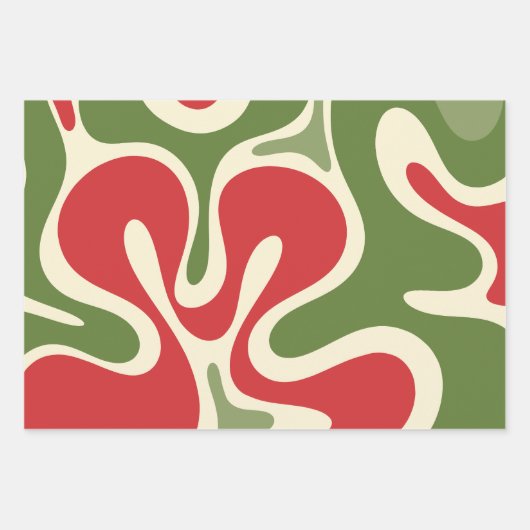 Retro Christmas Groovy Funky Abstract Rood Groen Inpakpapier Vel (Voorkant 3)