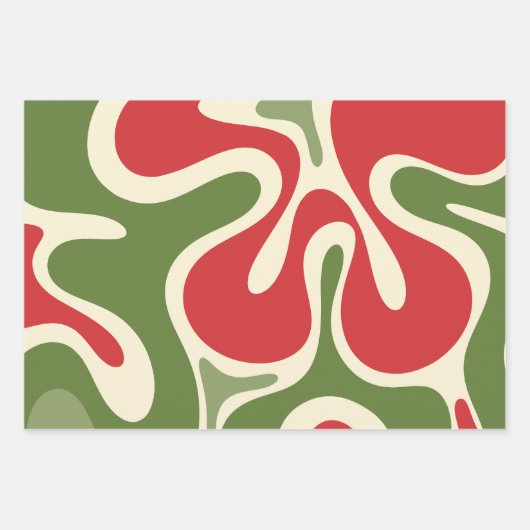 Retro Christmas Groovy Funky Abstract Rood Groen Inpakpapier Vel (Voorkant 2)