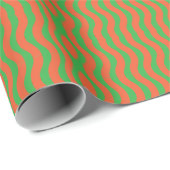 Retro Christmas Groovy Rood Groen Wavy Stripe Cadeaupapier (Rol Hoek)