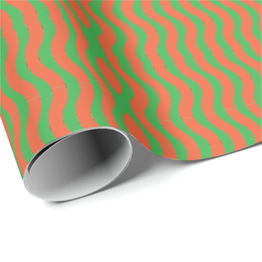 Retro Christmas Groovy Rood Groen Wavy Stripe Cadeaupapier (Rol Hoek)