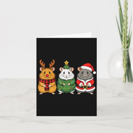 Retro Christmas Hamster Santa Reindeer  Kaart (Voorkant)