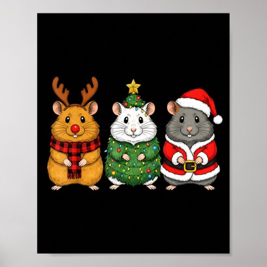 Retro Christmas Hamster Santa Reindeer Poster (Voorkant)