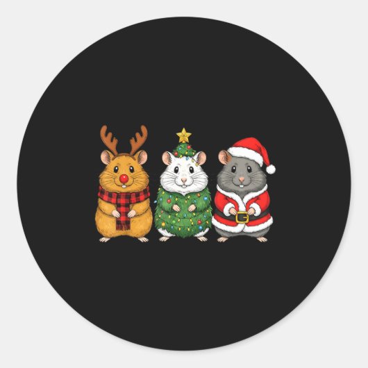 Retro Christmas Hamster Santa Reindeer Ronde Sticker (Voorkant)