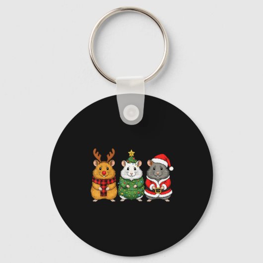 Retro Christmas Hamster Santa Reindeer  Sleutelhanger (Voorkant)