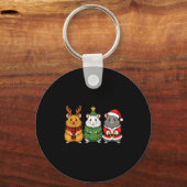 Retro Christmas Hamster Santa Reindeer  Sleutelhanger (Voorkant)
