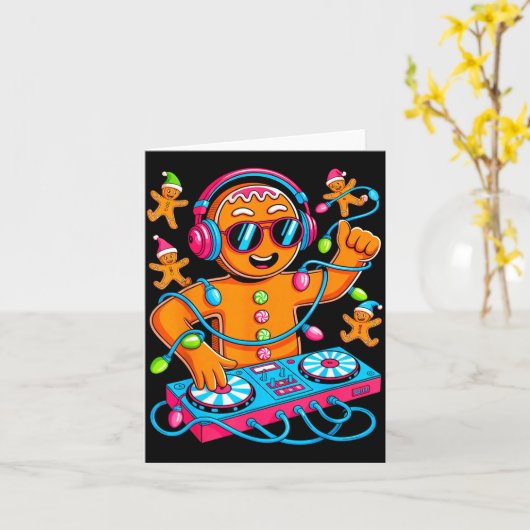 Retro Christmas House Music Gingerbread Dj Techno  Kaart (Gele Bloem)