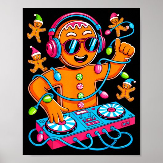 Retro Christmas House Music Gingerbread Dj Techno  Poster (Voorkant)