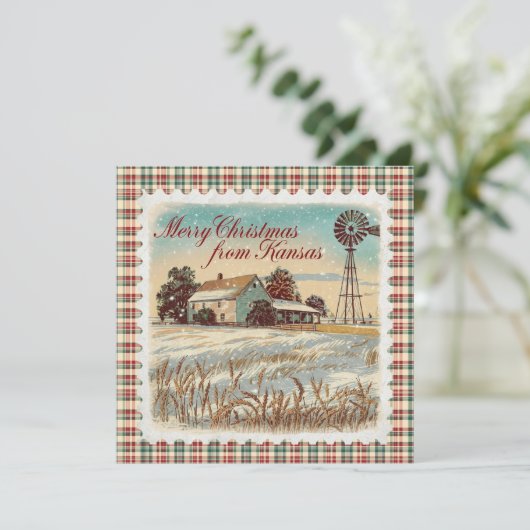 Retro Christmas In Kansas Holiday Card Feestdagenkaart (Staand voorkant)