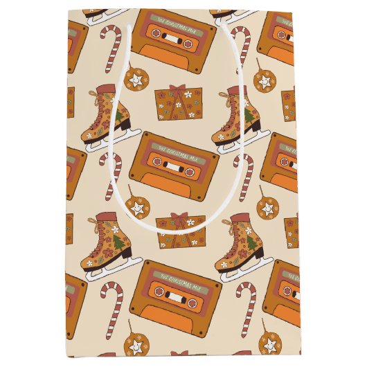 Retro Christmas Joy Medium Cadeauzakje (Voorkant)