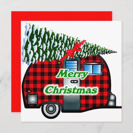 Retro Christmas Kaart Plaid Camper n Tree (Voorkant / Achterkant)