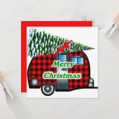 Retro Christmas Kaart Plaid Camper n Tree (Voorkant / Achterkant in situ)