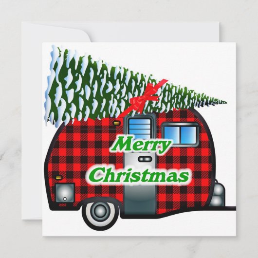 Retro Christmas Kaart Plaid Camper n Tree (Voorkant)
