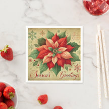 Retro Christmas Kaart Style Poinsettia Decoupage