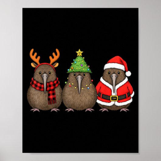 Retro Christmas Kiwi Bird Santa Reindeer  Poster (Voorkant)