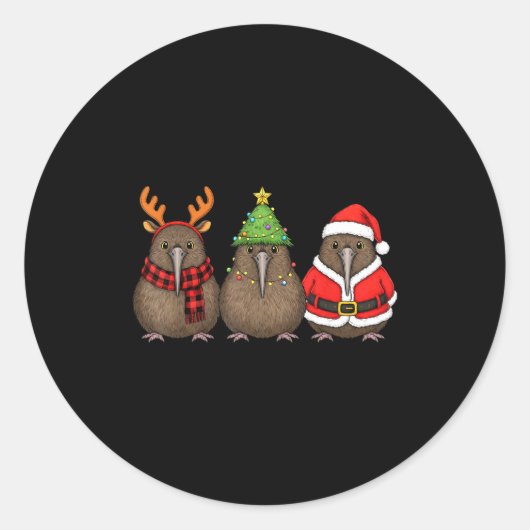 Retro Christmas Kiwi Bird Santa Reindeer Ronde Sticker (Voorkant)
