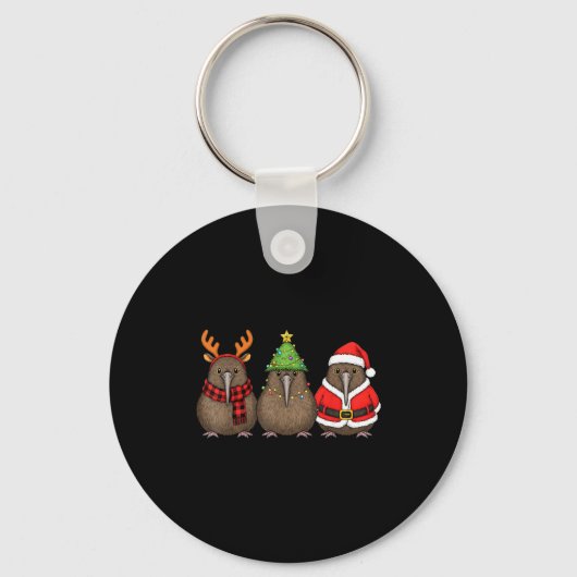 Retro Christmas Kiwi Bird Santa Reindeer Sleutelhanger (Voorkant)
