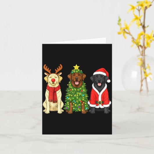 Retro Christmas Labrador Retriever Santa Reindeer  Kaart (Gele Bloem)