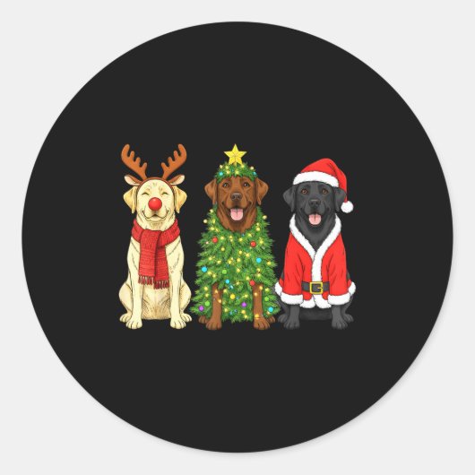 Retro Christmas Labrador Retriever Santa Reindeer Ronde Sticker (Voorkant)