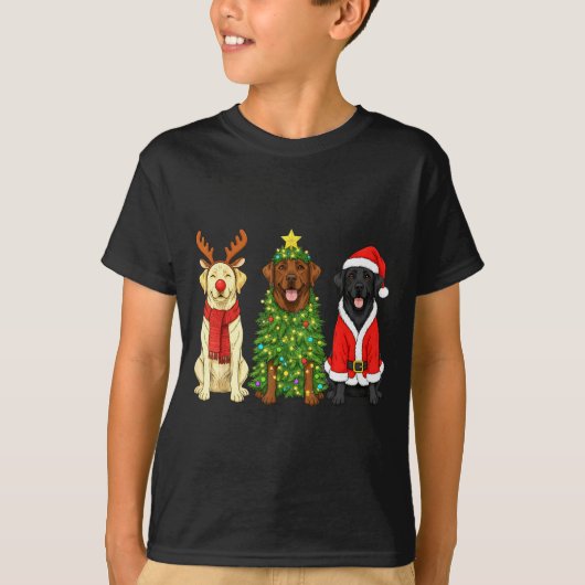 Retro Christmas Labrador Retriever Santa Reindeer  T-shirt (Voorkant)