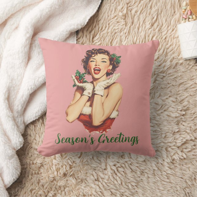 Retro Christmas Lady with Holly Kussen (Deken)