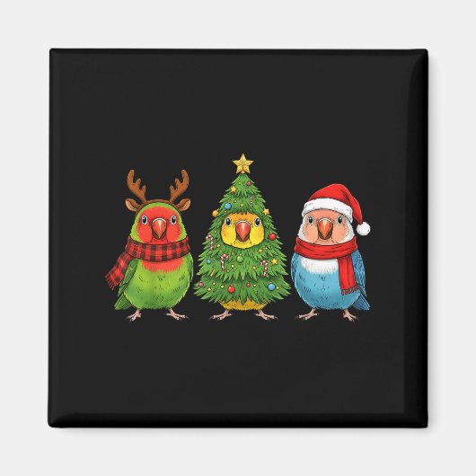 Retro Christmas Lovebird Parrot Santa Reindeer Magneet (Voorkant)