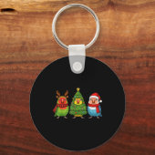 Retro Christmas Lovebird Parrot Santa Reindeer Sleutelhanger (Voorkant)