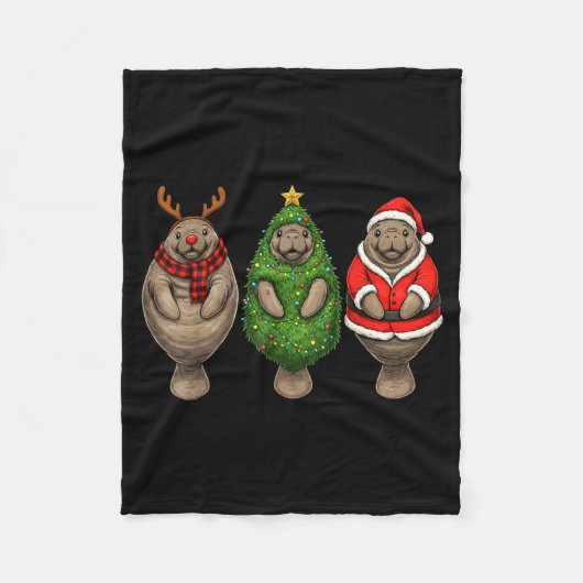 Retro Christmas Manatee Santa Reindeer  Fleece Deken (Voorkant)